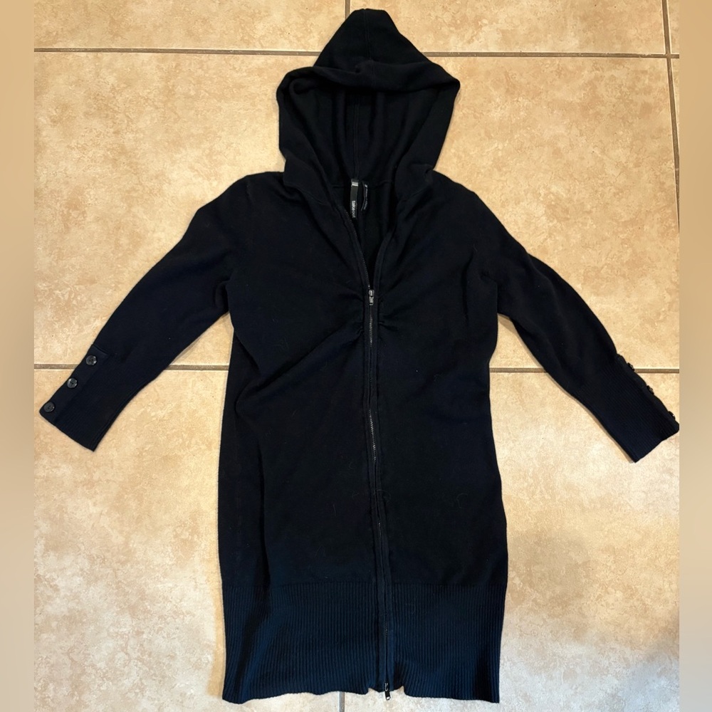 Takeout Black Hooded Zip Up Cardigan Sweater. 3/4 Sleeves. Size: Medium